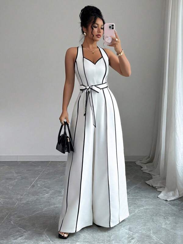 Macacão Pantalona Bicolor Elegante