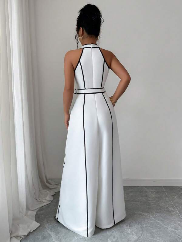 Macacão Pantalona Bicolor Elegante