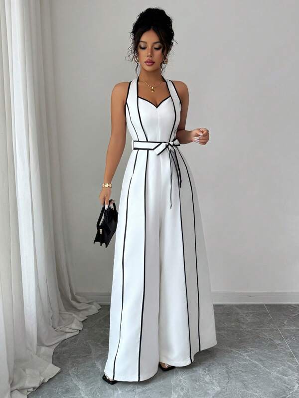 Macacão Pantalona Bicolor Elegante