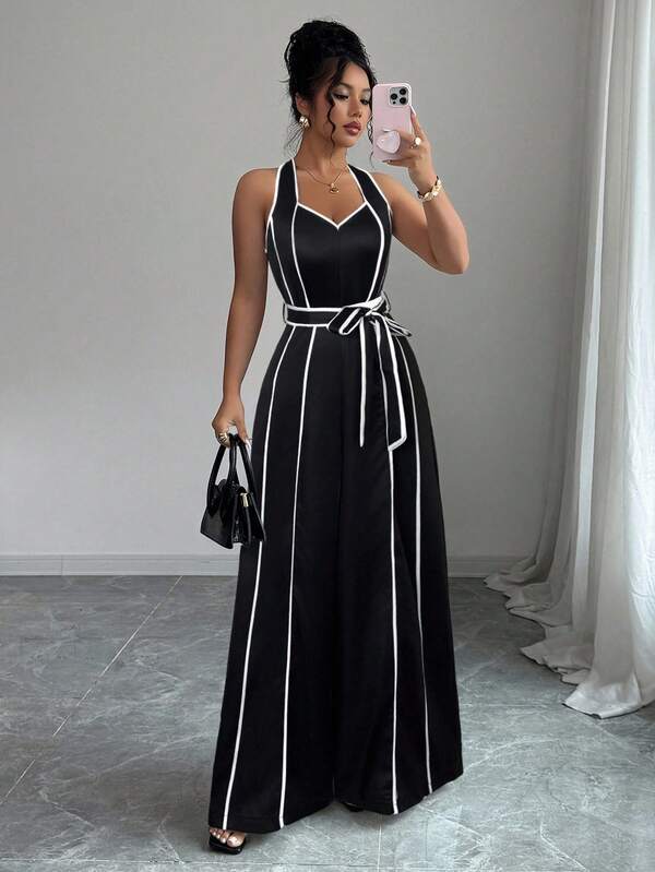 Macacão Pantalona Bicolor Elegante