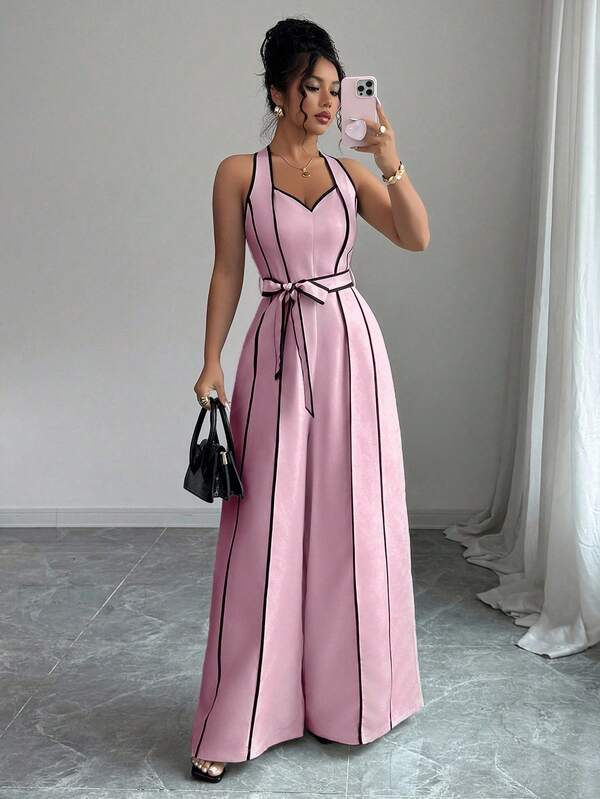 Macacão Pantalona Bicolor Elegante