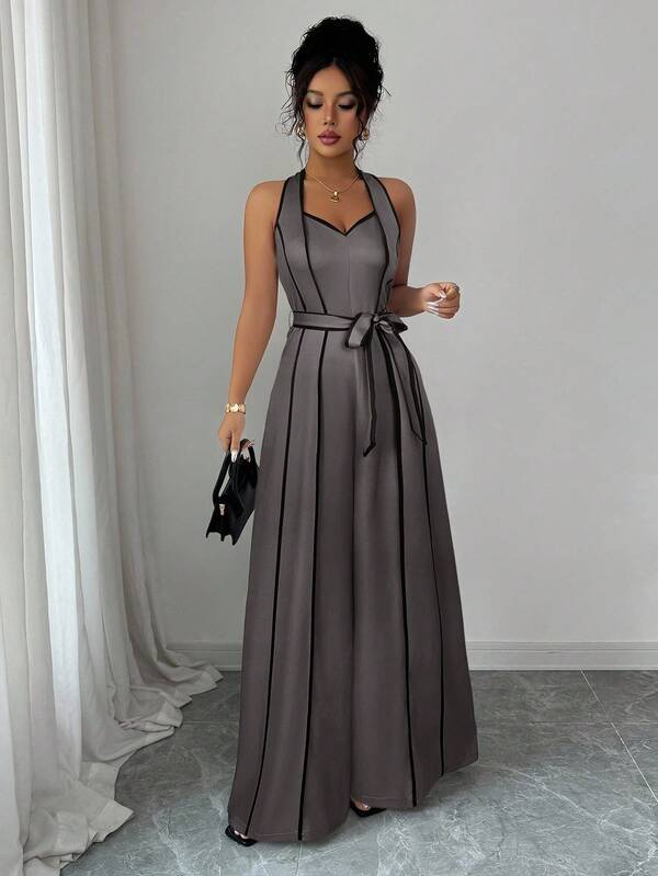 Macacão Pantalona Bicolor Elegante