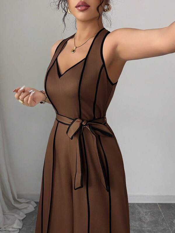 Macacão Pantalona Bicolor Elegante