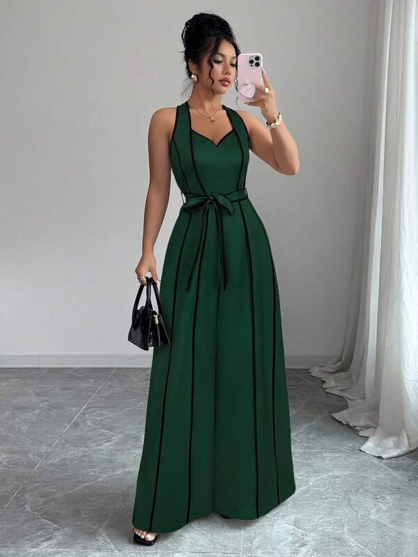 Macacão Pantalona Bicolor Elegante