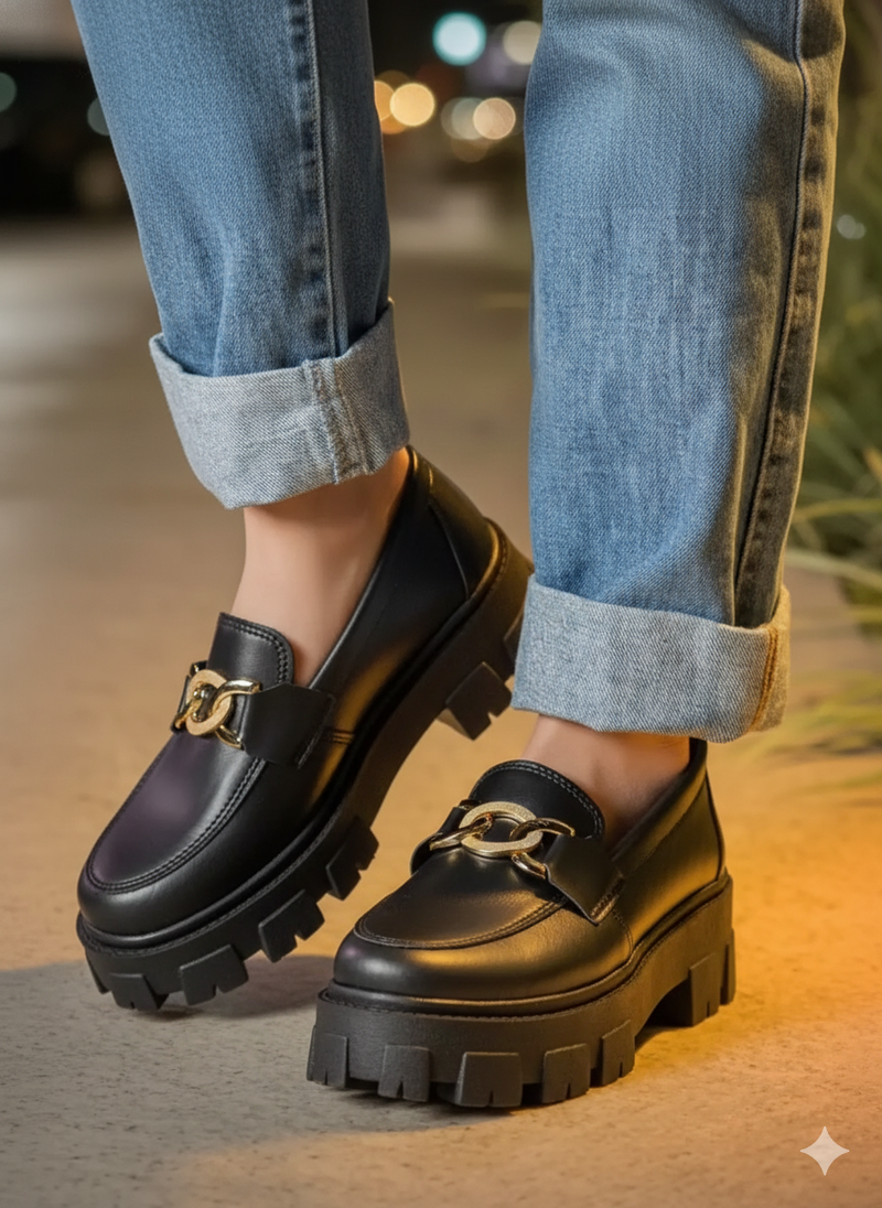 Mocassim Tratorado Glamour: O Destaque que Faltava no Seu Look!