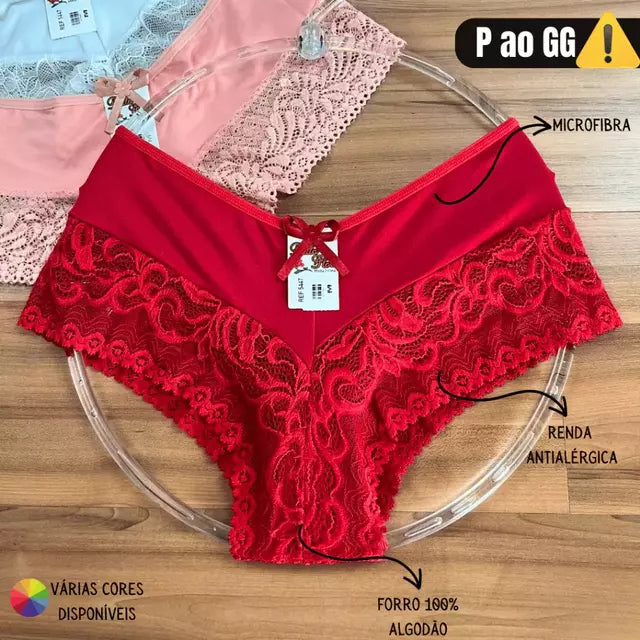 Kit 5 Calcinhas Shortinho Luxo Renda Belle
