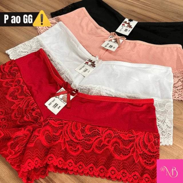 Kit 5 Calcinhas Shortinho Luxo Renda Belle