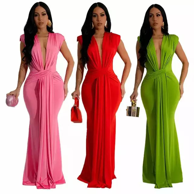 Vestido Longo de Festa - Elegância com Decote V