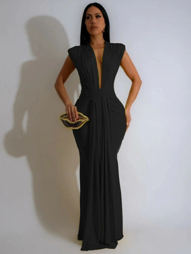 Vestido Longo de Festa - Elegância com Decote V