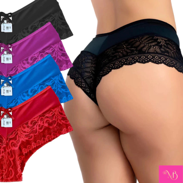 Kit 5 Calcinhas Shortinho Luxo Renda Belle
